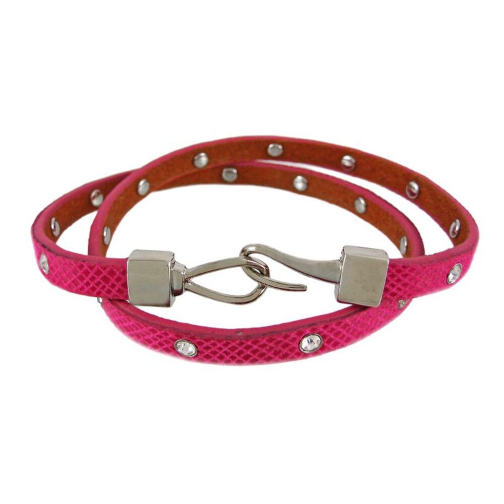 Fuchsia Leather Python Triple Wrap Rhinestone Bracelet